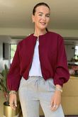 Made in Italy Beluga Soft Crop Bomber Jacket Burgundy
